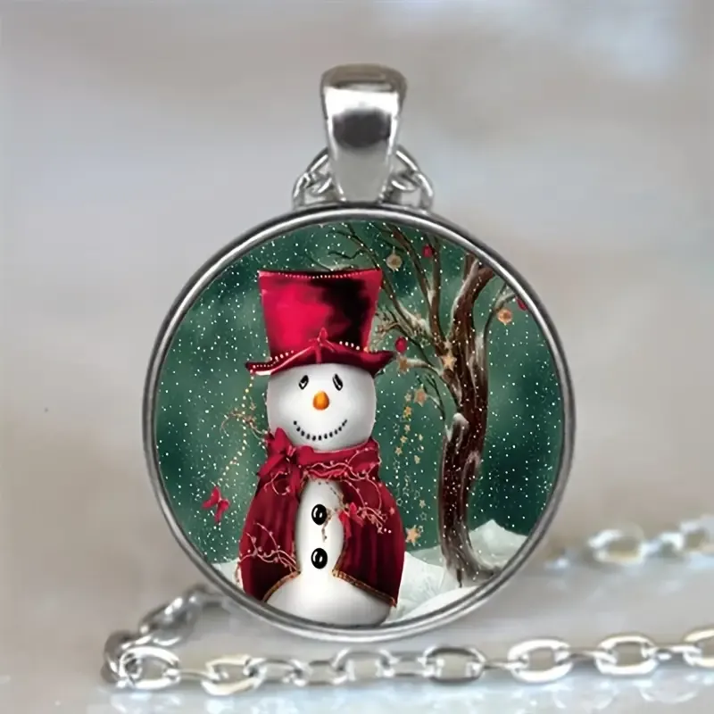 CABACHON NECKLACE with CHAIN - MR. SNOWMAN