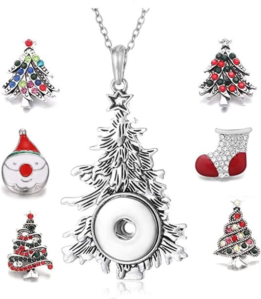 CHRISTMAS TREE SNAP NECKLACE with CHAIN and 6 SNAP BUTTONS