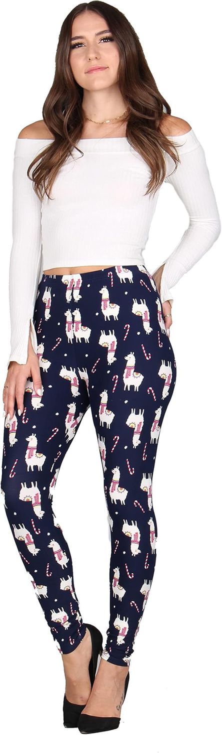 CHRISTMAS PRINT LEGGINGS - NAVY LLAMA PRINT