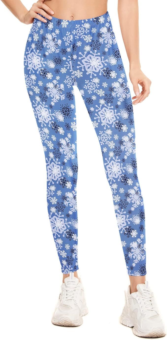 CHRISTMAS PRINT LEGGINGS -   BLUE SNOWFLAKES PRINT