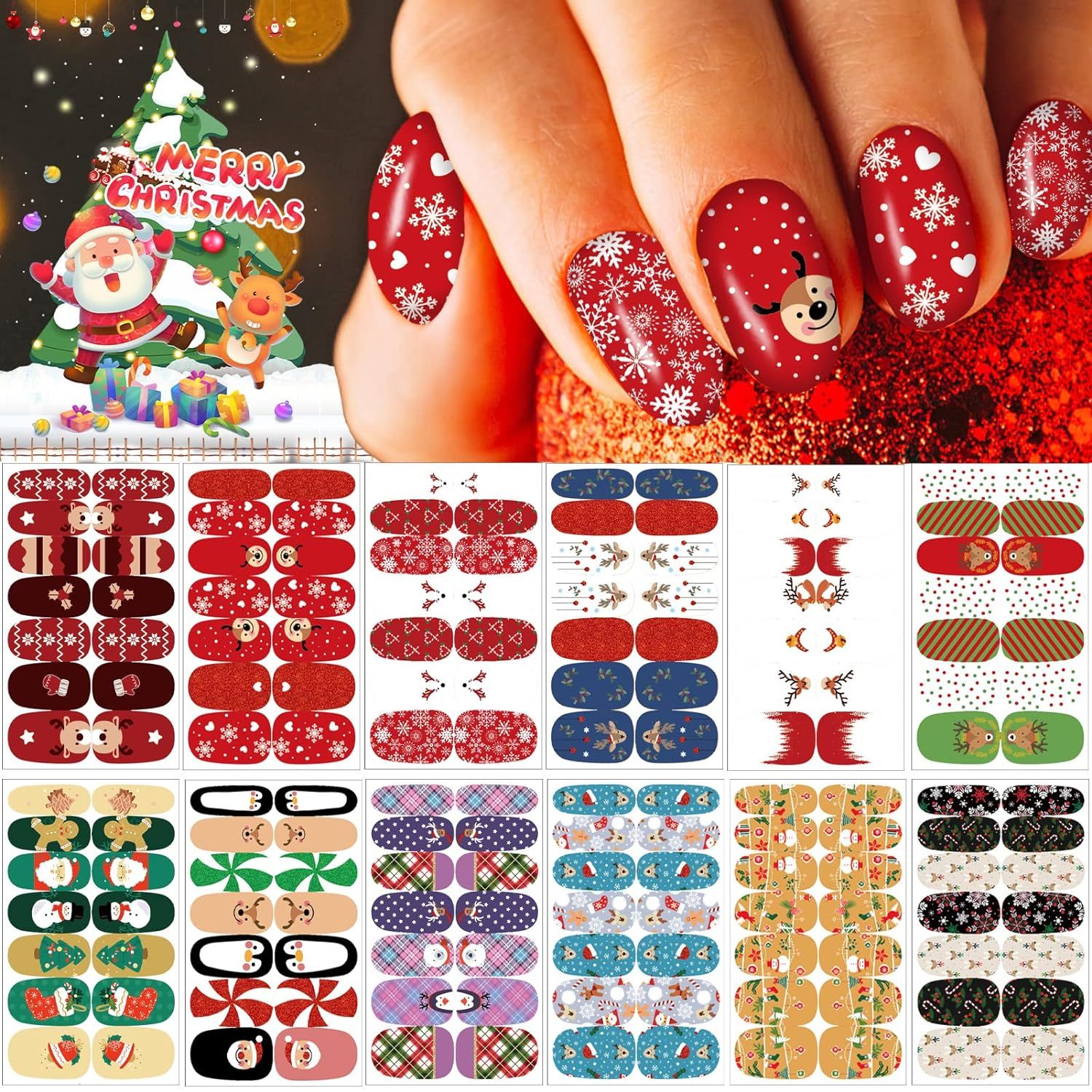 CHRISTMAS NAIL WRAPS - 12 SET PACK