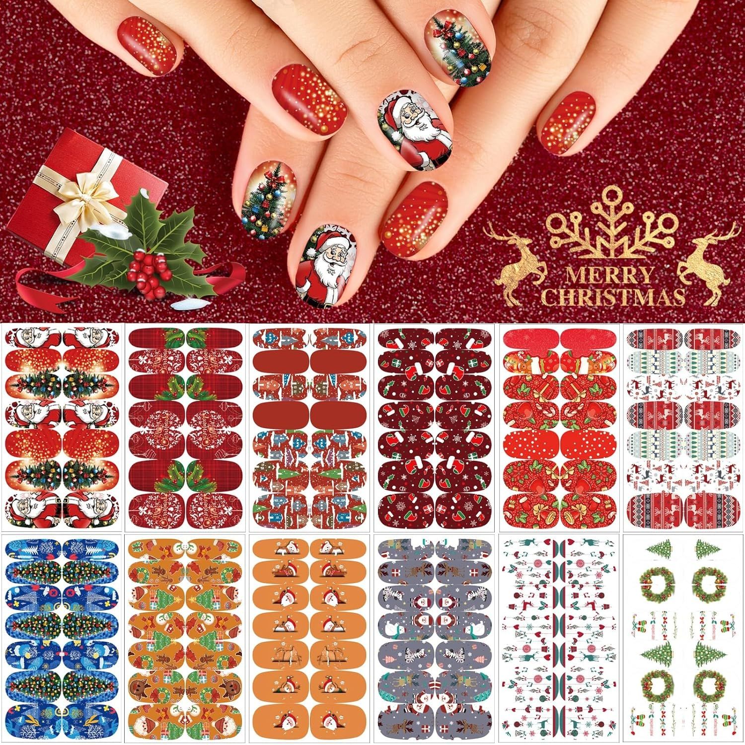 CHRISTMAS NAIL WRAPS - 12 SET PACK