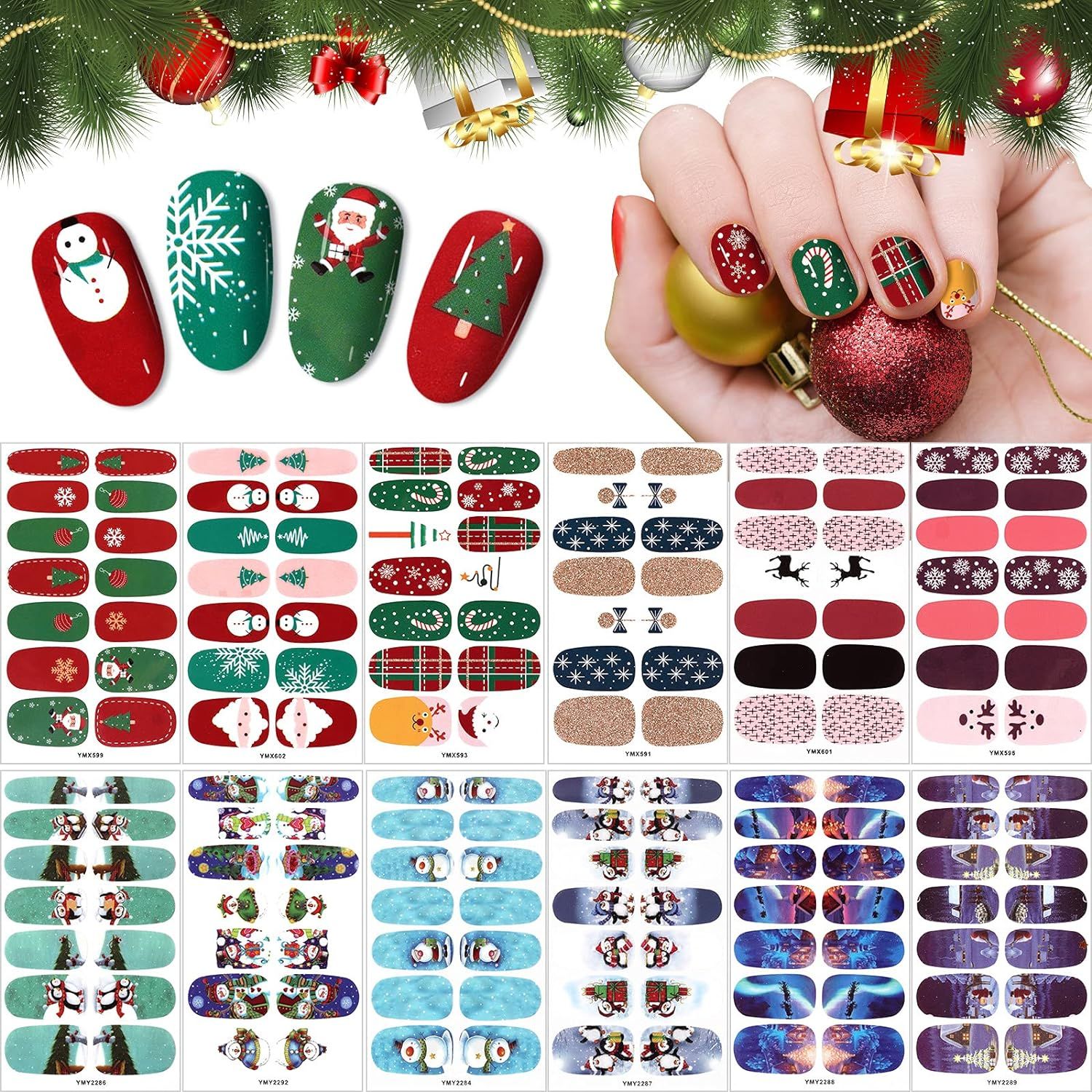 CHRISTMAS NAIL WRAPS - 12 SET PACK