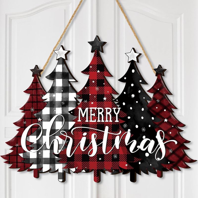 Door Hanger - MERRY CHRISTSMAS BUFFALO PLAID TREES