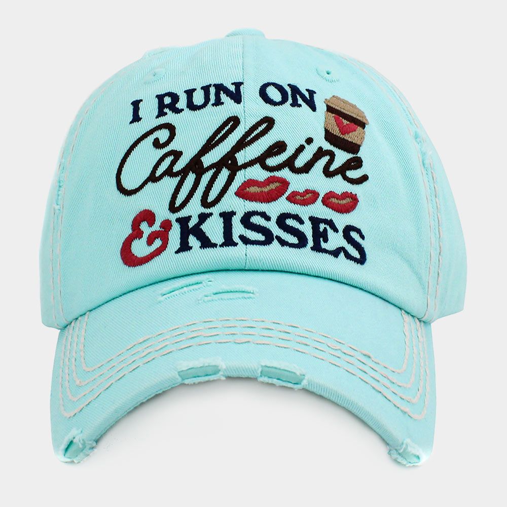 I RUN ON COFEE AND KISSES Vintage Baseball Cap - BLUE