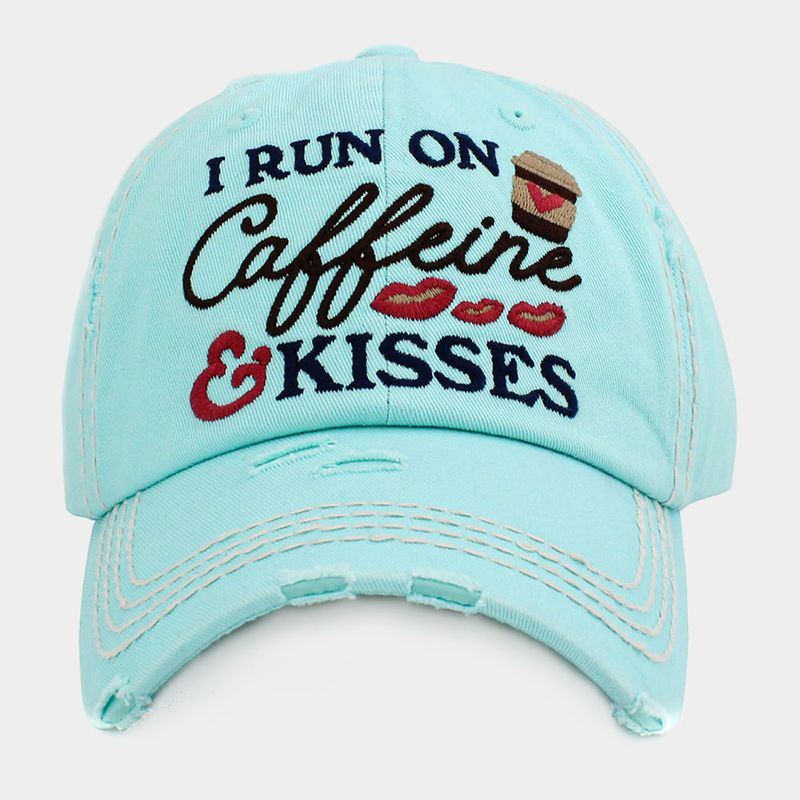 I RUN ON COFEE AND KISSES Vintage Baseball Cap - BLUE