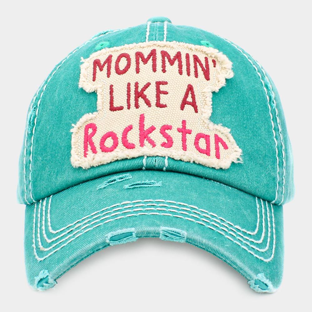 MOMMIN&#39; LIKE A Rockstar Message Vintage Baseball Cap - TURQUOISE