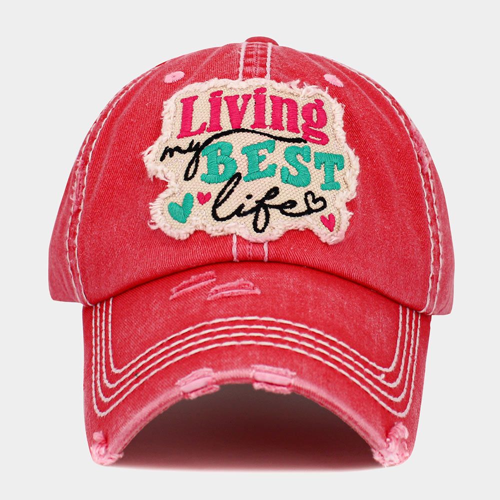 Living My Best Life Message Vintage Baseball Cap- PINK