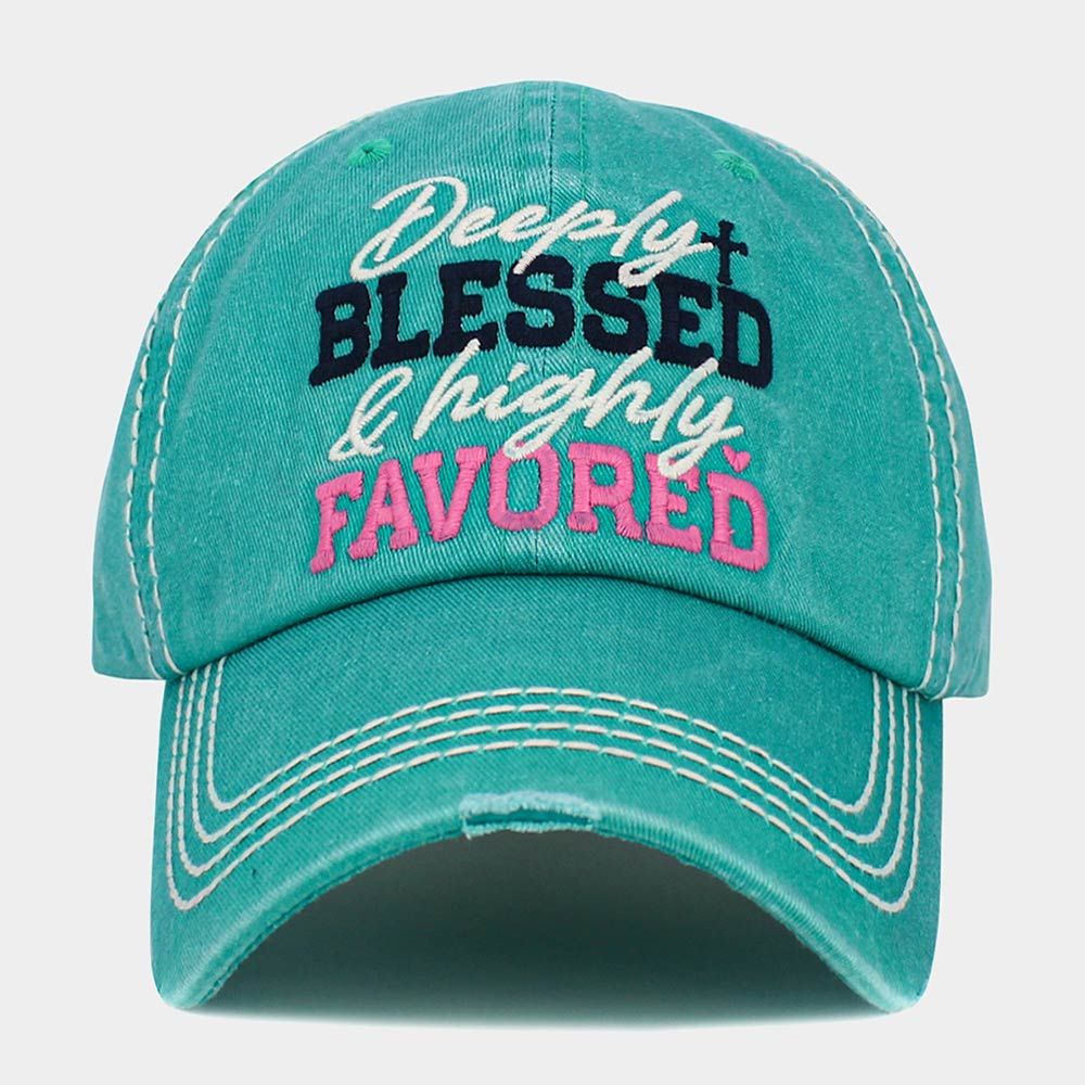 Deeply Blessed and highly Favored Message Vintage Baseball Cap - TURQUOISE