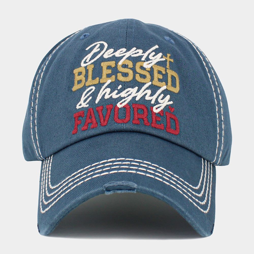 Deeply Blessed and highly Favored Message Vintage Baseball Cap - DENIM