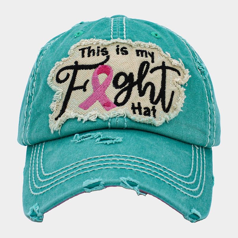 This Is My Fight Hat Message Pink Ribbon Accented Vintage Baseball Cap - TURQUOISE