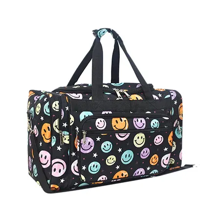 Pastel Floral NGIL Canvas 23&quot; Duffle Bag - SMILEY FACES