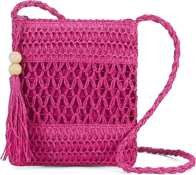 Straw Mesh Beach Bag Crossbody Clutch - PINK