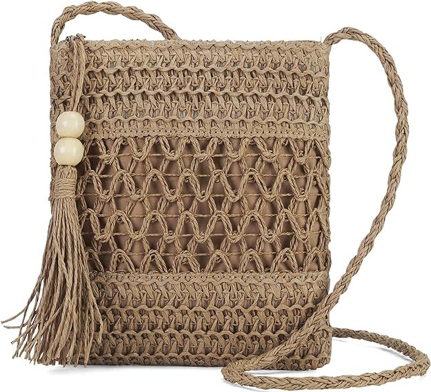 Straw Mesh Beach Bag Crossbody Clutch - KHAKI