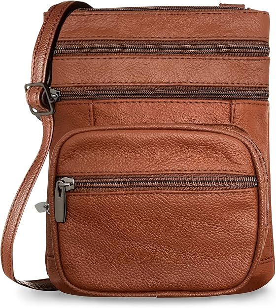 Genuine Leather Cross Body Bag - DARK BROWN