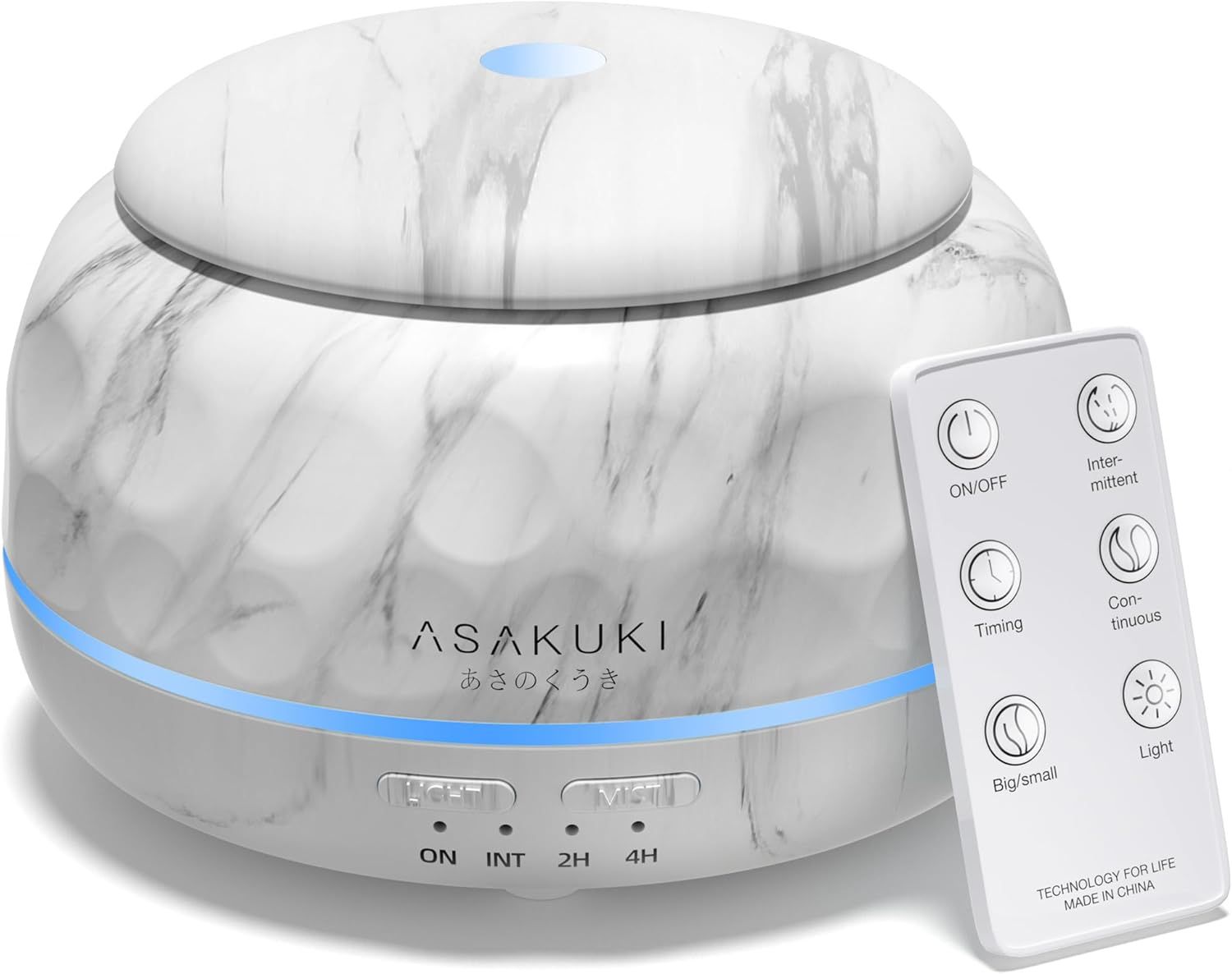Essential Oil Diffuser, 300ML Aromatherapy Humidifier with 7-Color Light with Remote Control and 7 LED Color Ambiance Light - Marble