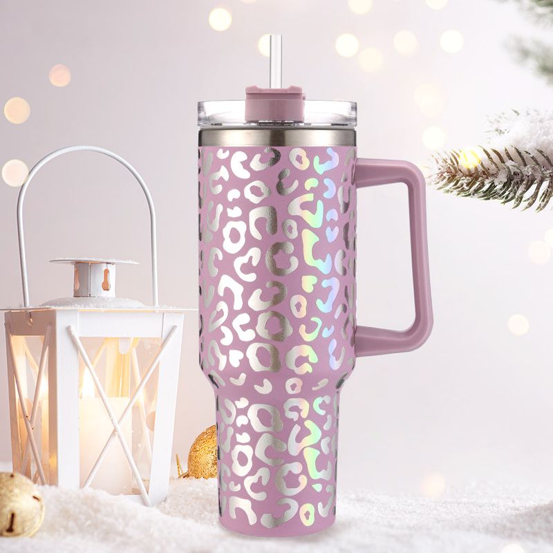 Leopard Patterned 40oz Stainless Steel Tumbler - LAVENDER