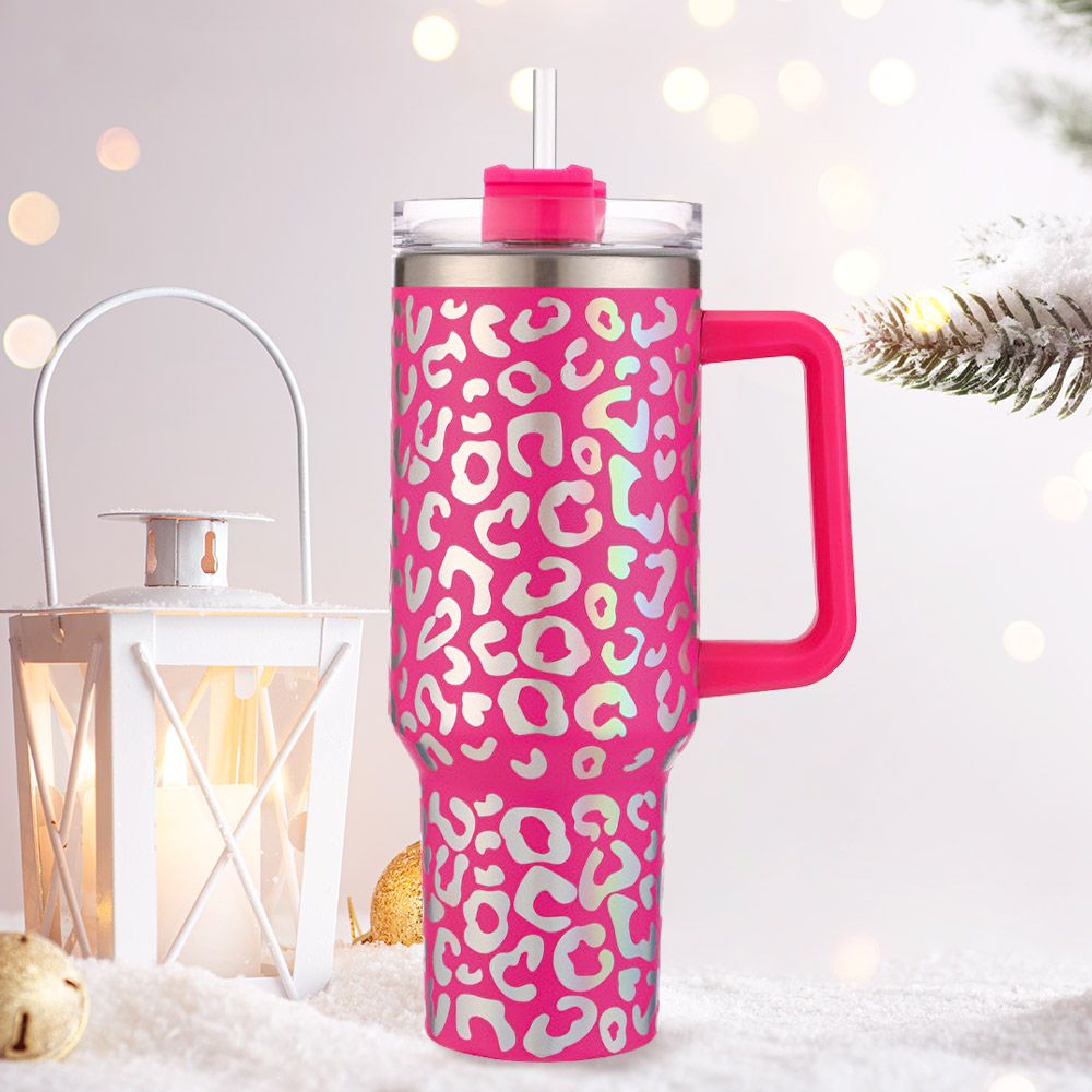 Leopard Patterned 40oz Stainless Steel Tumbler - FUSCHIA