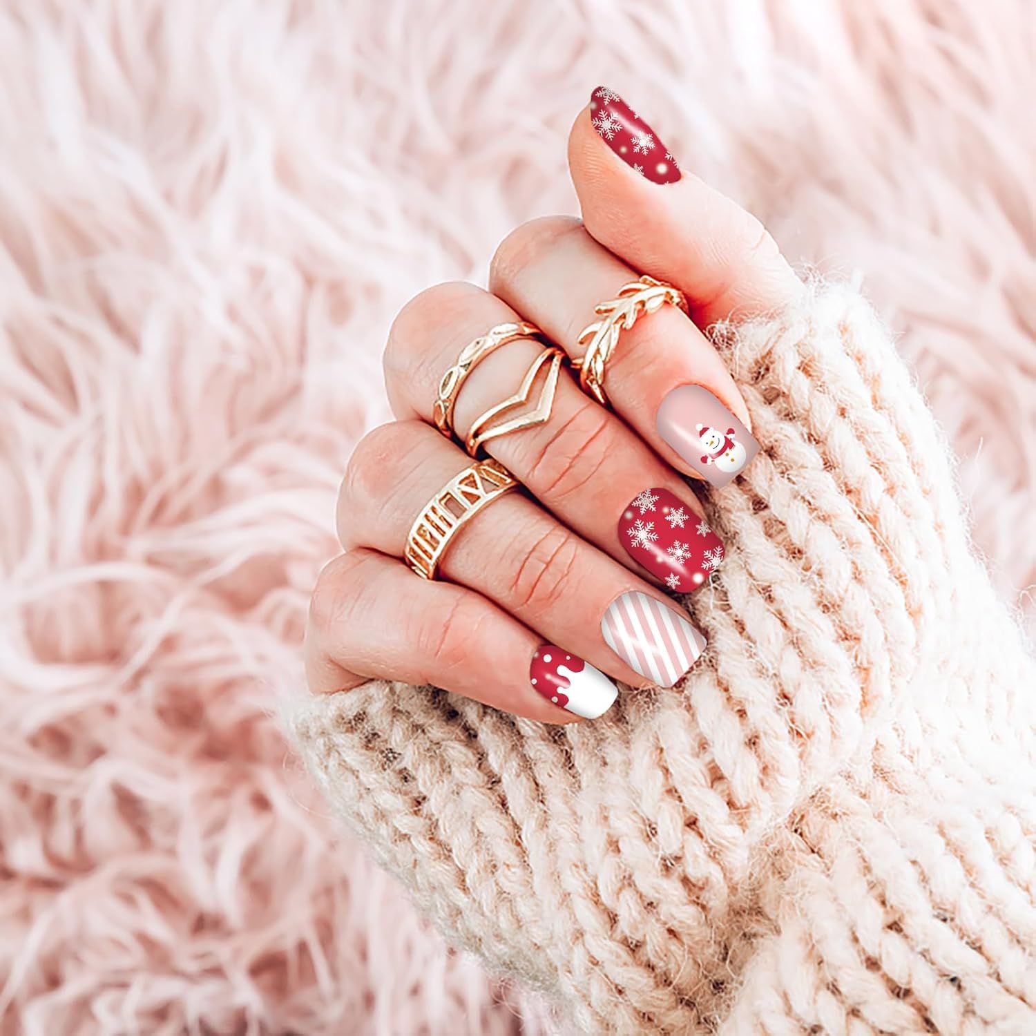 NAIL WRAPS - SNOWMAN AND STRIPES