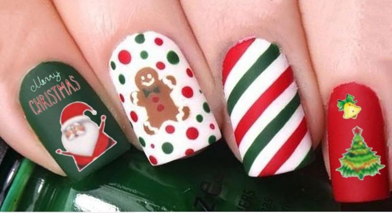 NAIL WRAPS - SANTA and STRIPES