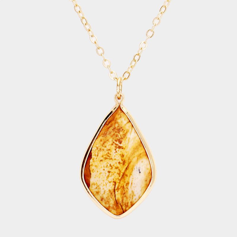 Semi Precious Metal Trim Pendant Necklace - AMBER