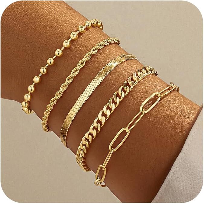 14K GOLD PLATED BRACELET SET - 5 PIECES