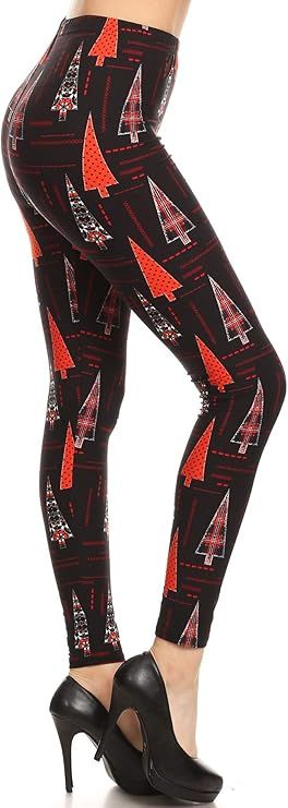 High Waisted Novelty Print Leggings - PLAID &amp; DOTS TREES