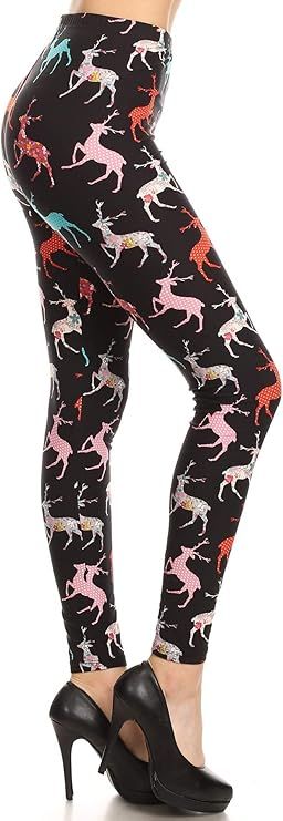 High Waisted  Print Leggings - COLORFUL REINDEER