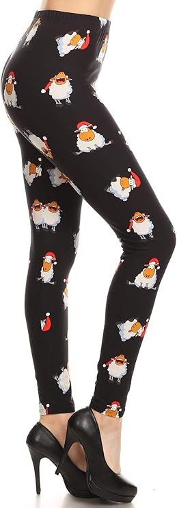 High Waisted Print Leggings - CHRISTMAS SHEEP