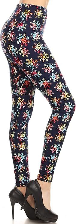 High Waisted Print Leggings - COLORFUL SNNOWFLAKES