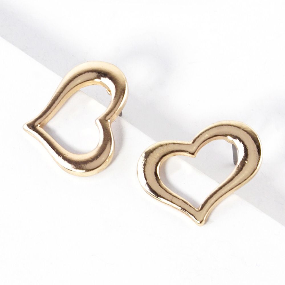 Open Heart Stud Earrings - GOLDTONE