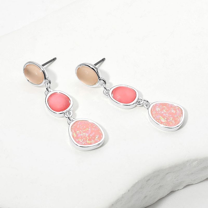 Sea Glass Cluster Link Dropdown Earrings -PINK