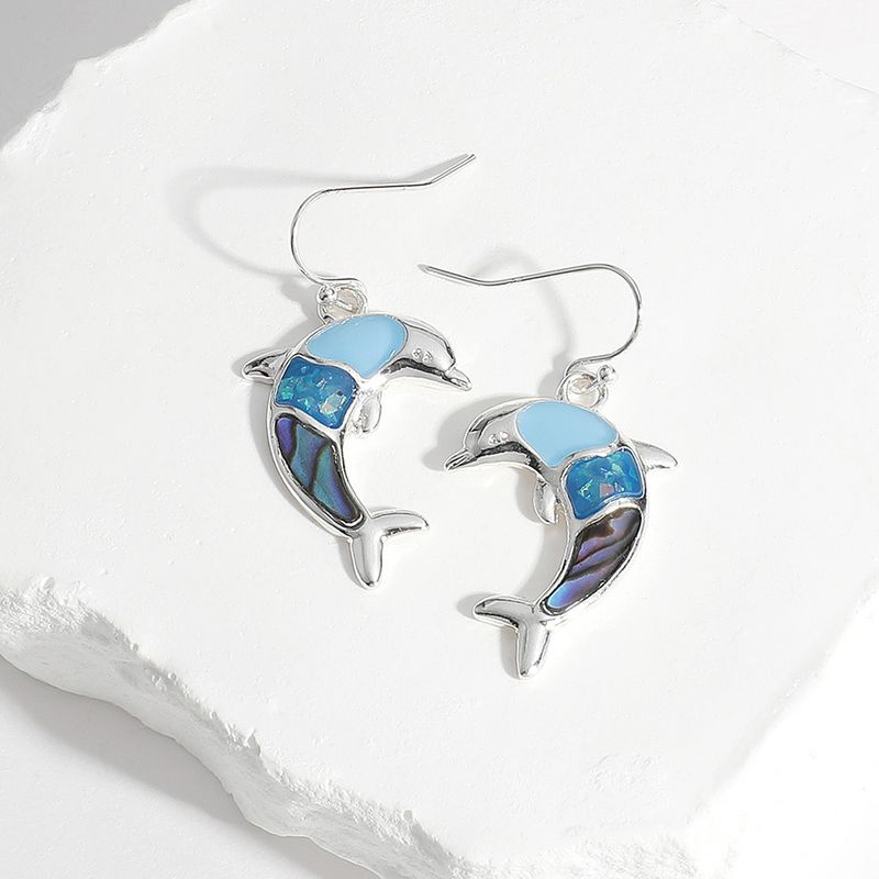 Abalone Sea Glass Dolphin Dangle Earrings