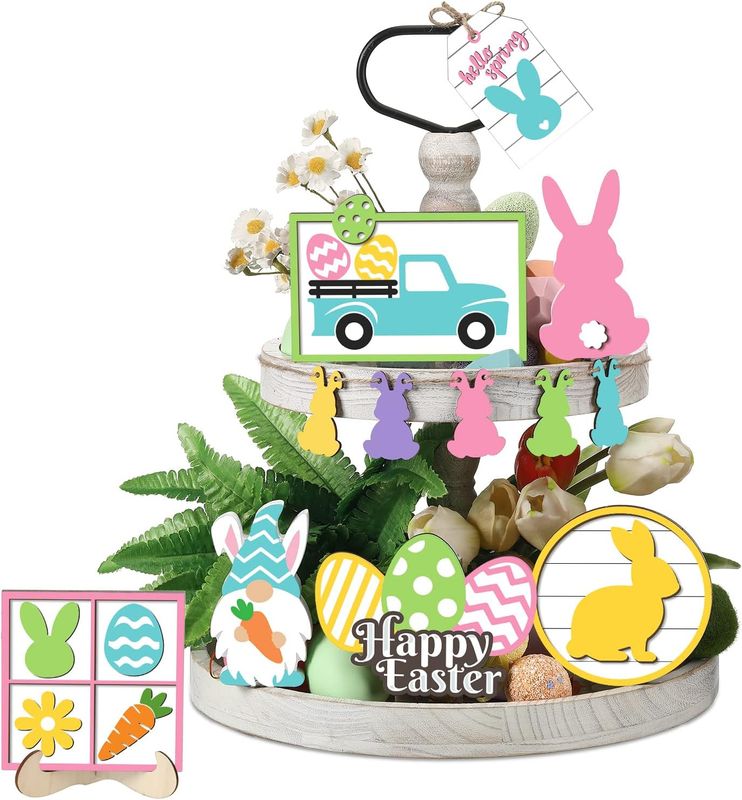 TIERED TRAY DECOR SET - HAPPY EASTER 12 PIECE SET