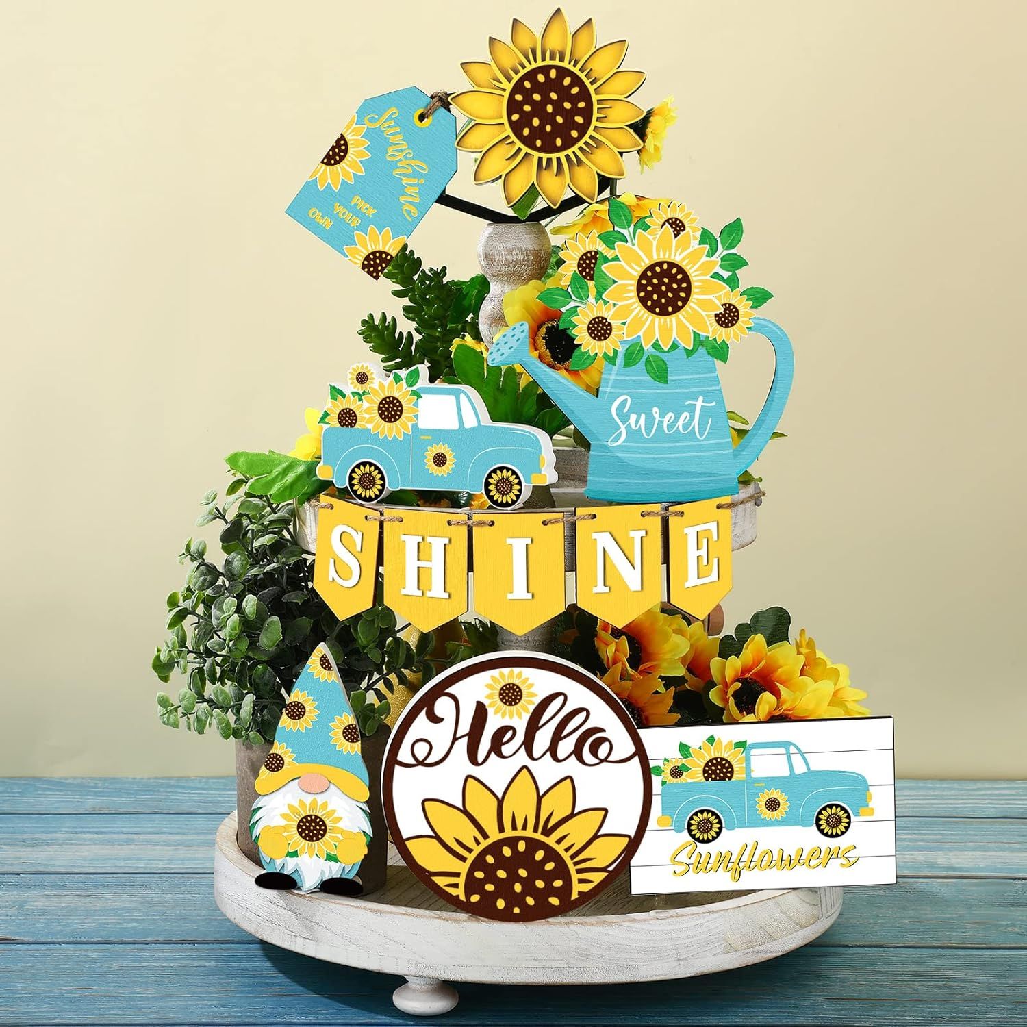 TIERED TRAY DECOR SET - SUNFLOWER HELLO 12 PIECE SET