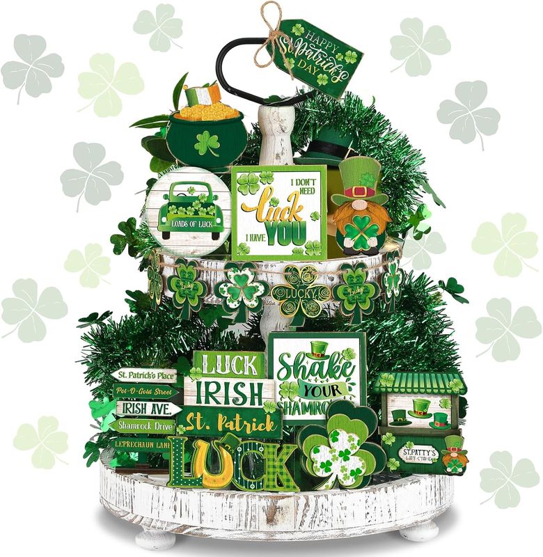 TIERED TRAY DECOR SET -   SHAKE YOUR SHAMROCK 17 PIECE SET