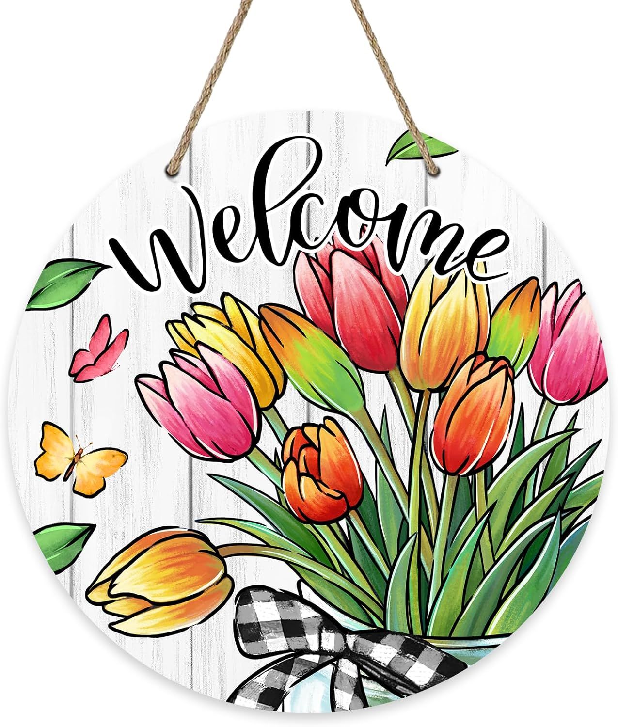 WOODEN DOOR HANGER - TULIPS WELCOME