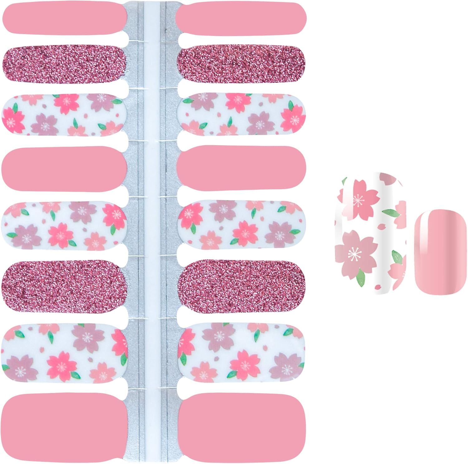 NAIL WRAPS - PINK POSIES/SOLID