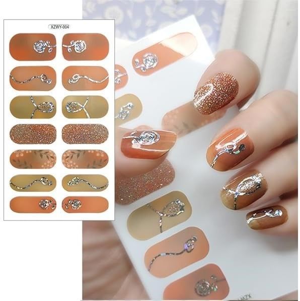 NAIL WRAPS - BURNT SIENNA with FLOWER APPLIQUE