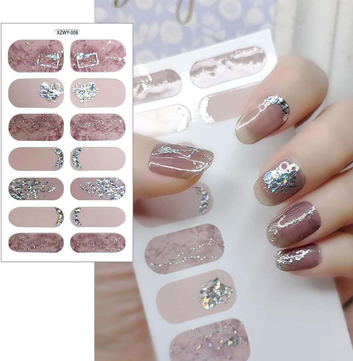 NAIL WRAPS - MAUVE with APPLIQUE