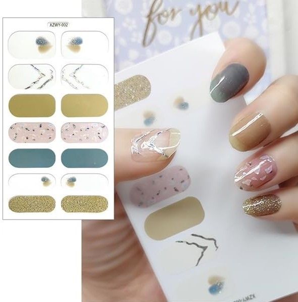 NAIL WRAPS - SAGE MIX with APPLIQUE