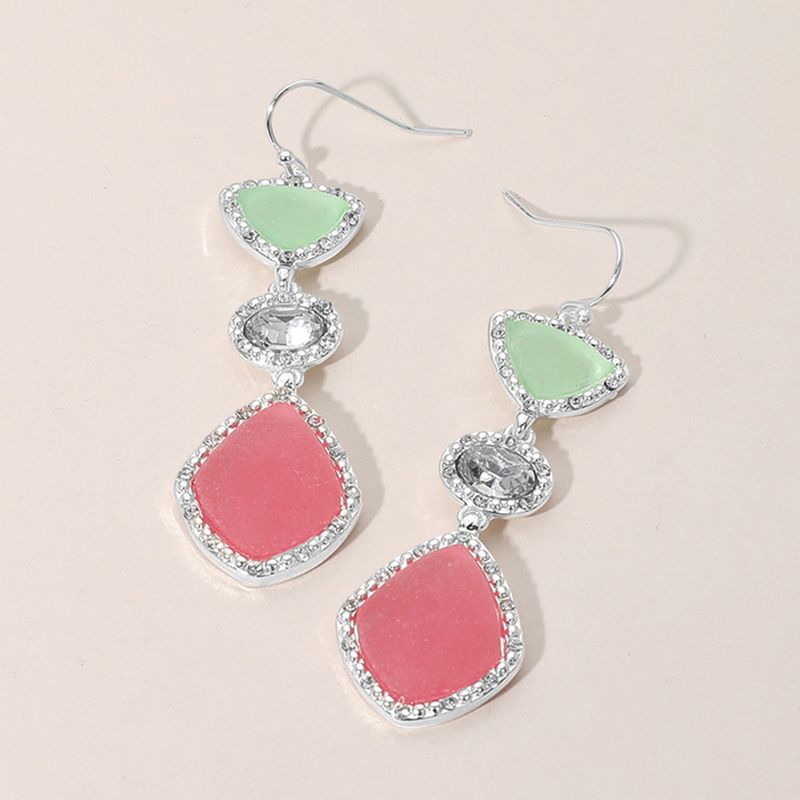 Abstract Sea Glass Link Dropdown Dangle Earrings - PINK