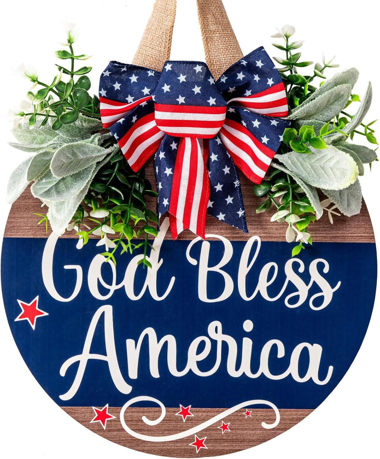WOODEN DOOR HANGER - 4th OF JULY GOD BLESS AMERICA