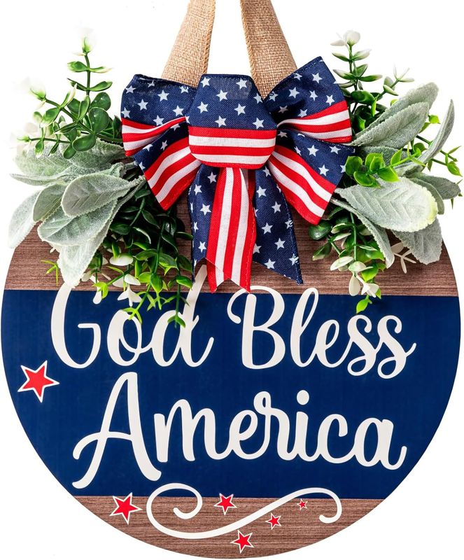 WOODEN DOOR HANGER - 4th OF JULY GOD BLESS AMERICA