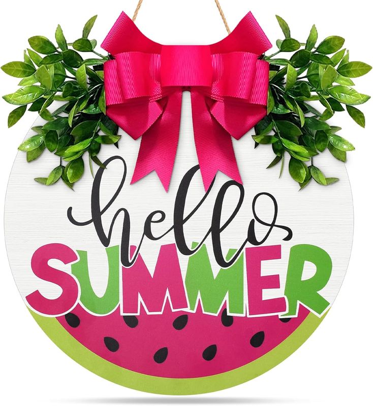 WOODEN DOOR HANGER - HELLO SUMMER - WATERMELON PINK