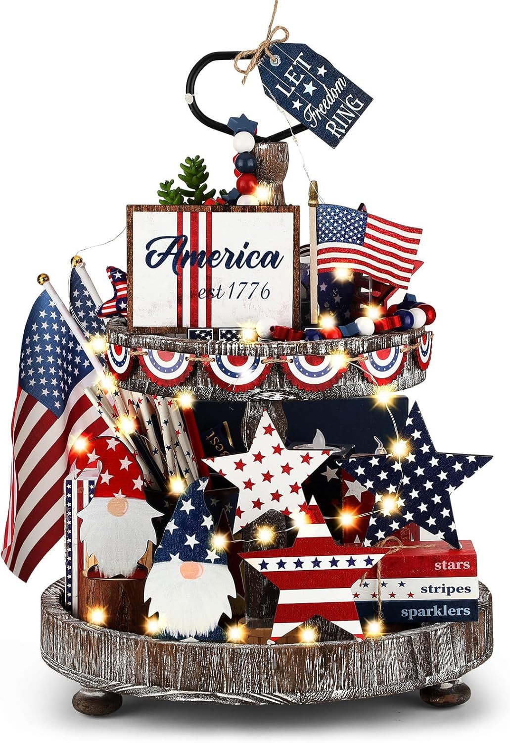 Tiered Tray Decor Set -  AMERICAN GNOMES 18 PIECE SET