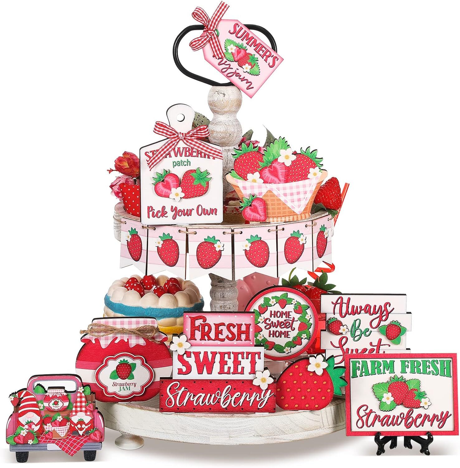 Tiered Tray Decor Set -   STRAWBERRIES 15 Piece Set