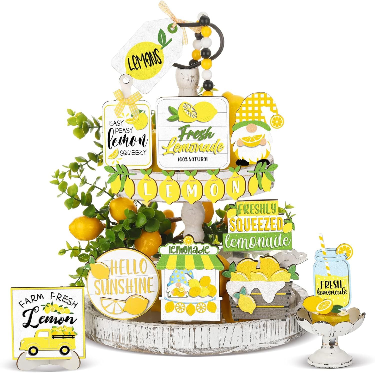 Tiered Tray Decor Set -  15 PIECE SET - FRESH LEMONADE