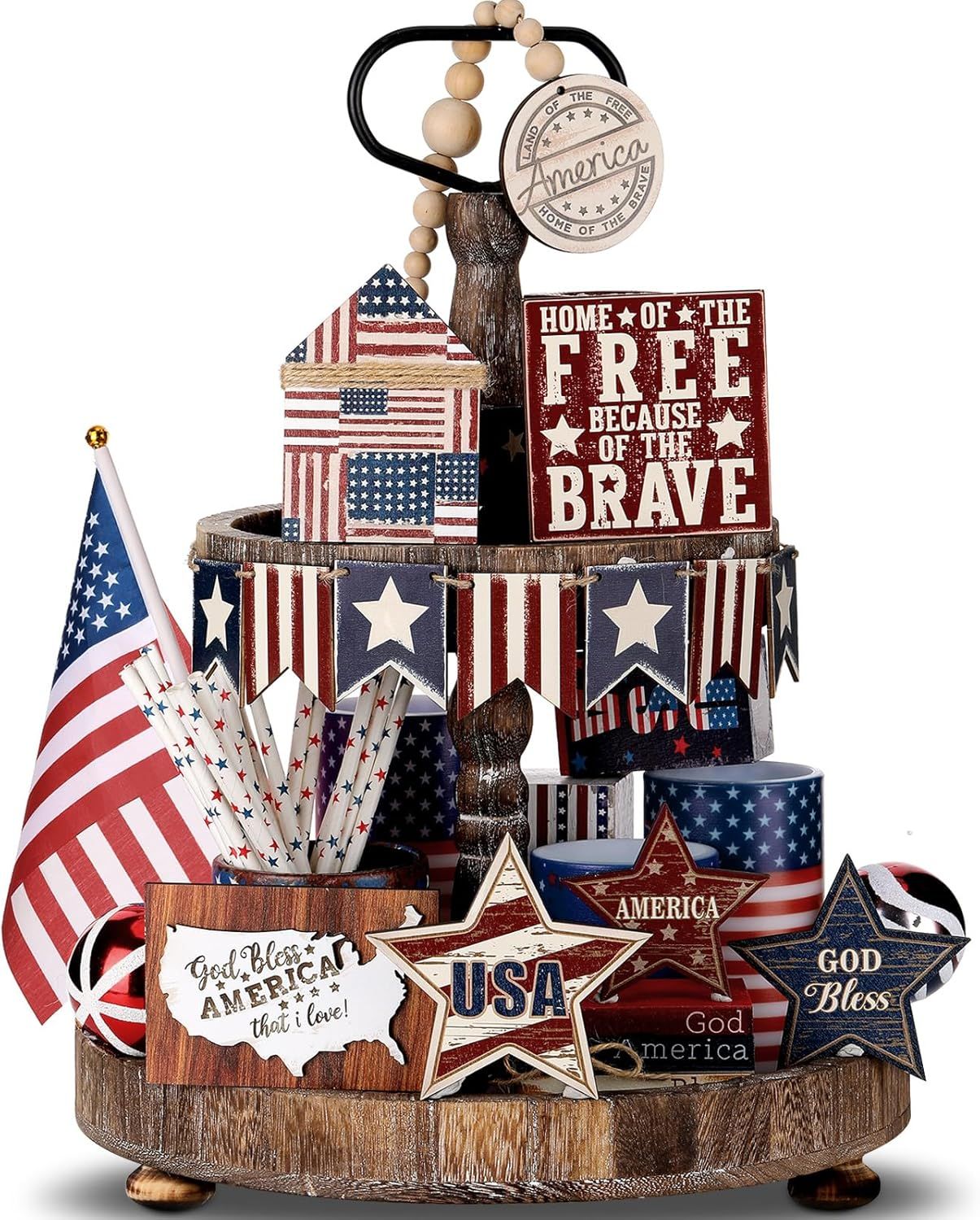 Tiered Tray Decor Set -   HOME OF THE BRAVE 18 PIECE SET