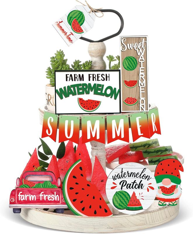 TIERED TRAY DECOR SET - FARM FRESH WATERMELON 13 PIECE SET
